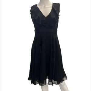 Bice Ruffled Black Midi Fit and Flare Dress Size 6